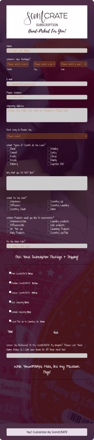 Scentcrate Subscription Form Template