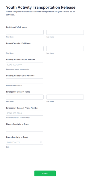 Youth Activity Transportation Release Form Template