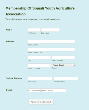Youth Agriculture Association Membership Form Template