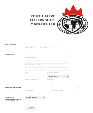 Youth Alive Fellowship Manchester Form Template