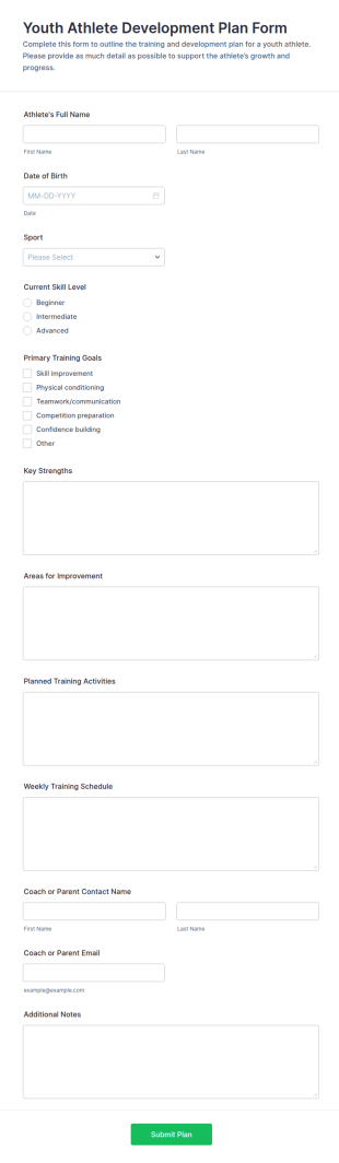 Youth Athlete Development Plan Form Template