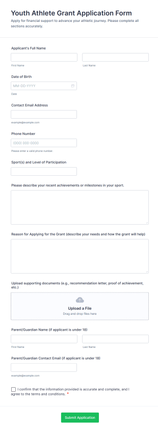 Youth Athlete Grant Application Form Form Template