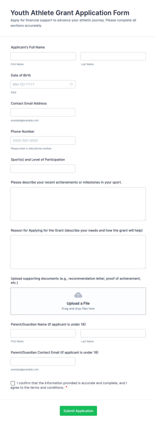 Youth Athlete Grant Application Form Template