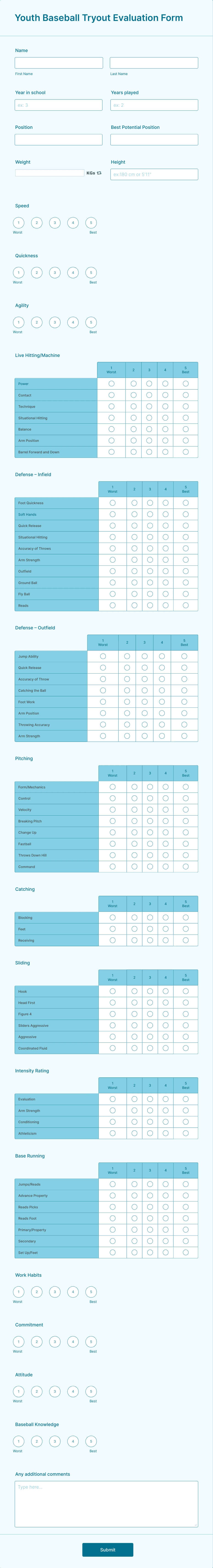 Youth Baseball Tryout Evaluation Form Template | Jotform youth-baseball-tryout-evaluation-form-template-jotform