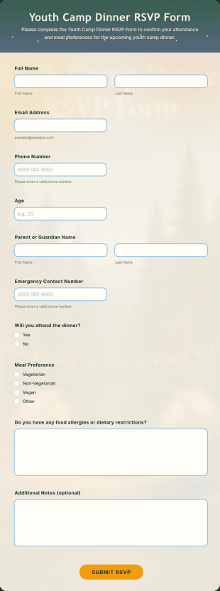 Youth Camp Dinner RSVP Form Template