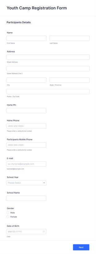Youth Camp Registration Form Template