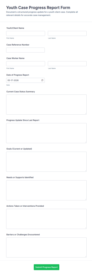 Youth Case Progress Report Form Template