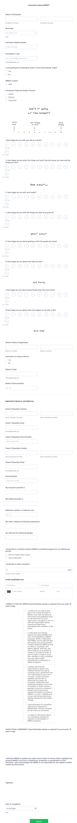 Youth Charity Program Application Form Template