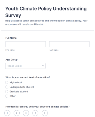 Youth Climate Policy Understanding Survey Form Template