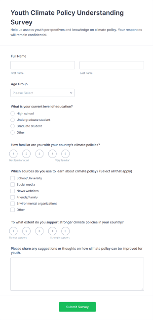 Youth Climate Policy Understanding Survey Form Template