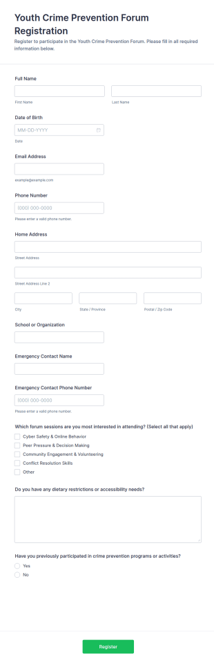 Youth Crime Prevention Forum Registration Form Template