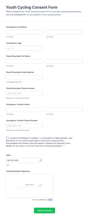 Youth Cycling Consent Form Template