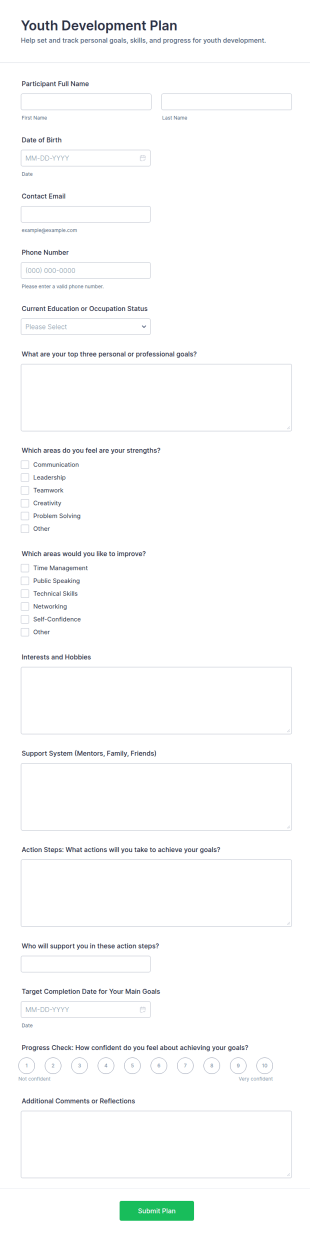 Youth Development Plan Form Template