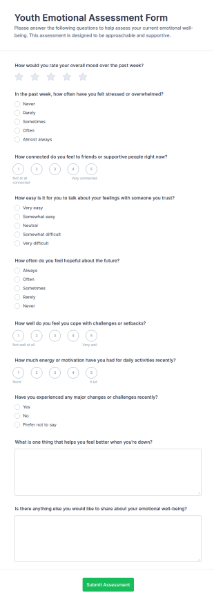 Youth Emotional Assessment Form Template