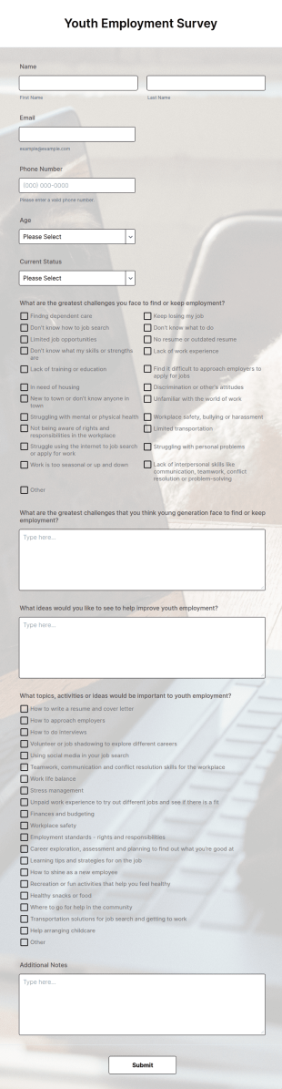 Youth Employment Survey Form Template