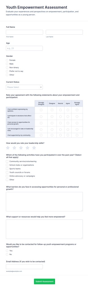 Youth Empowerment Assessment Form Template