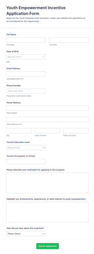 Youth Empowerment Incentive Application Form Template
