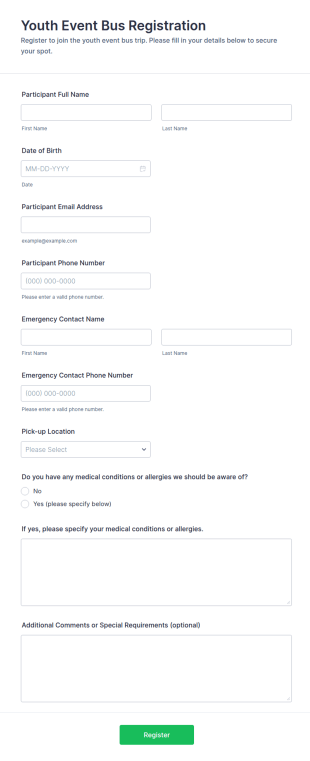 Youth Event Bus Registration Form Template