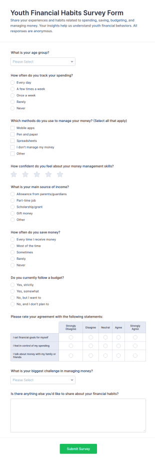 Youth Financial Habits Survey Form Template
