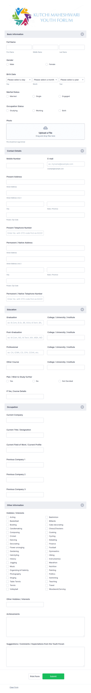 Youth Forum Membership Form Template