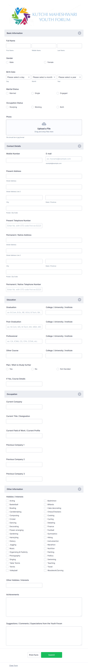 Youth Forum Membership Form Template