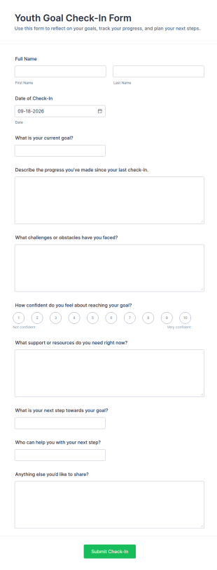 Youth Goal Check In Form Template