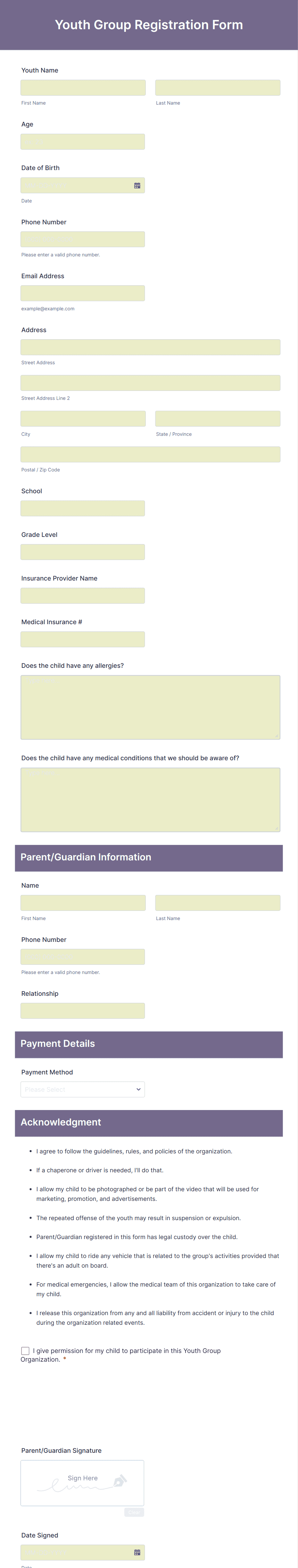 Youth Group Registration Form Template | Jotform