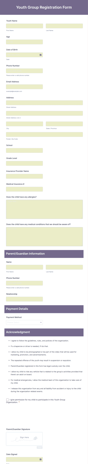 Youth Group Registration Form Template