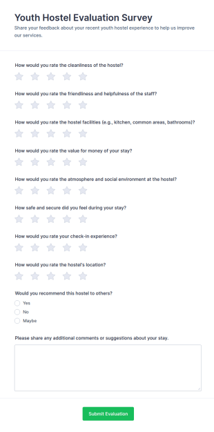 Youth Hostel Evaluation Survey Form Template