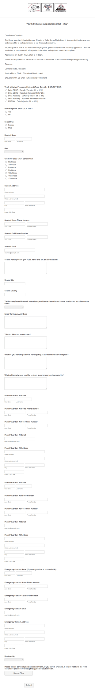 Youth Initiative Program Application Form Template