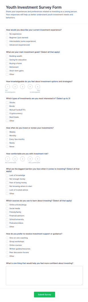 Youth Investment Survey Form Template