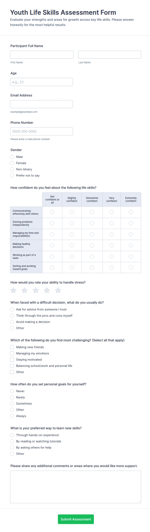 Youth Life Skills Assessment Form Template