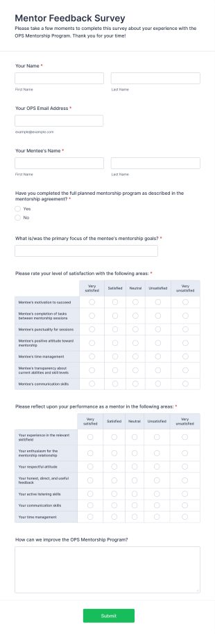 Youth Mentoring Survey Form Template