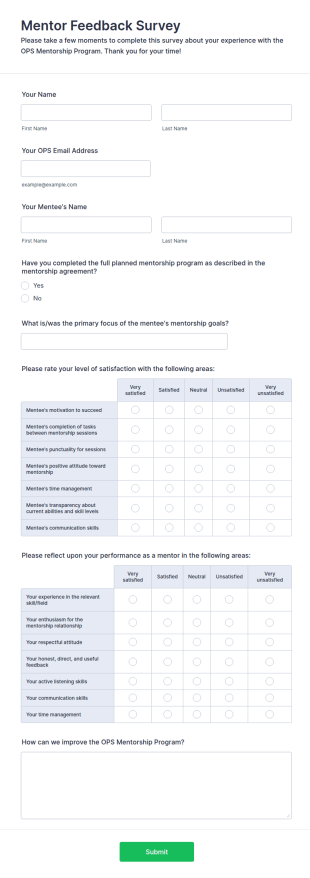 Youth Mentoring Survey Form Template