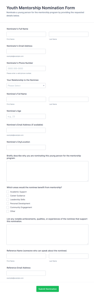 Youth Mentorship Nomination Form Template