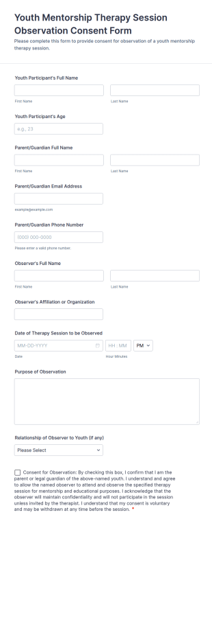 Youth Mentorship Therapy Session Observation Consent Form Template