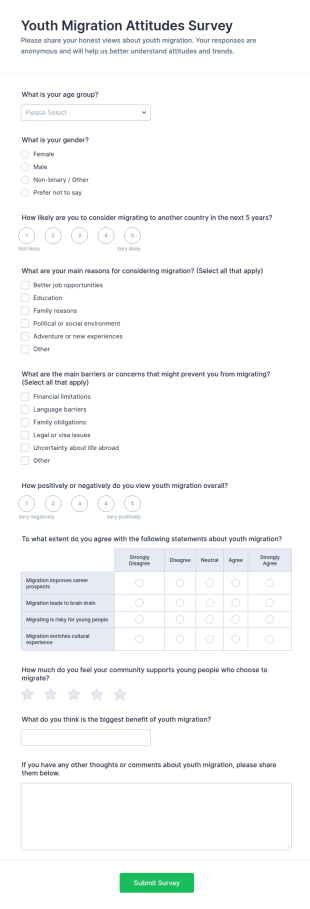 Youth Migration Attitudes Survey Form Template