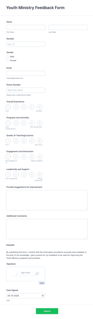 Youth Ministry Feedback Form Template