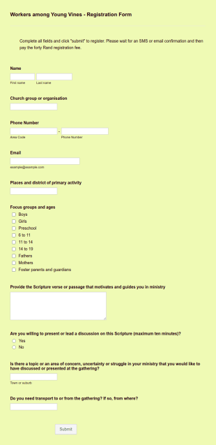 Youth Ministry Job Application Form Template