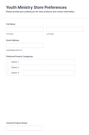 Youth Ministry Store Preferences Form Template