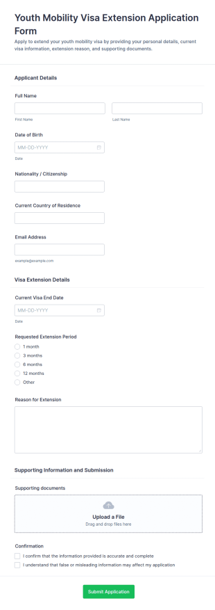 Youth Mobility Visa Extension Application Form Template