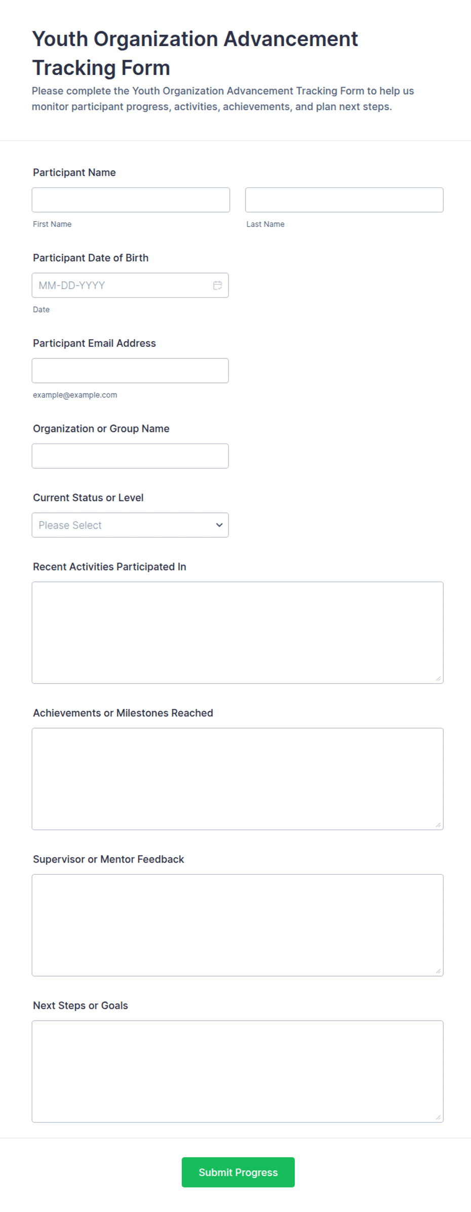 Youth Organization Advancement Tracking Form Template | Jotform