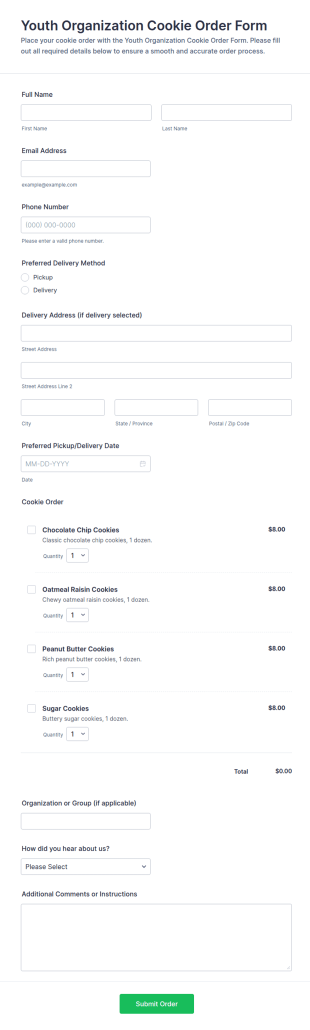 Youth Organization Cookie Order Form Template