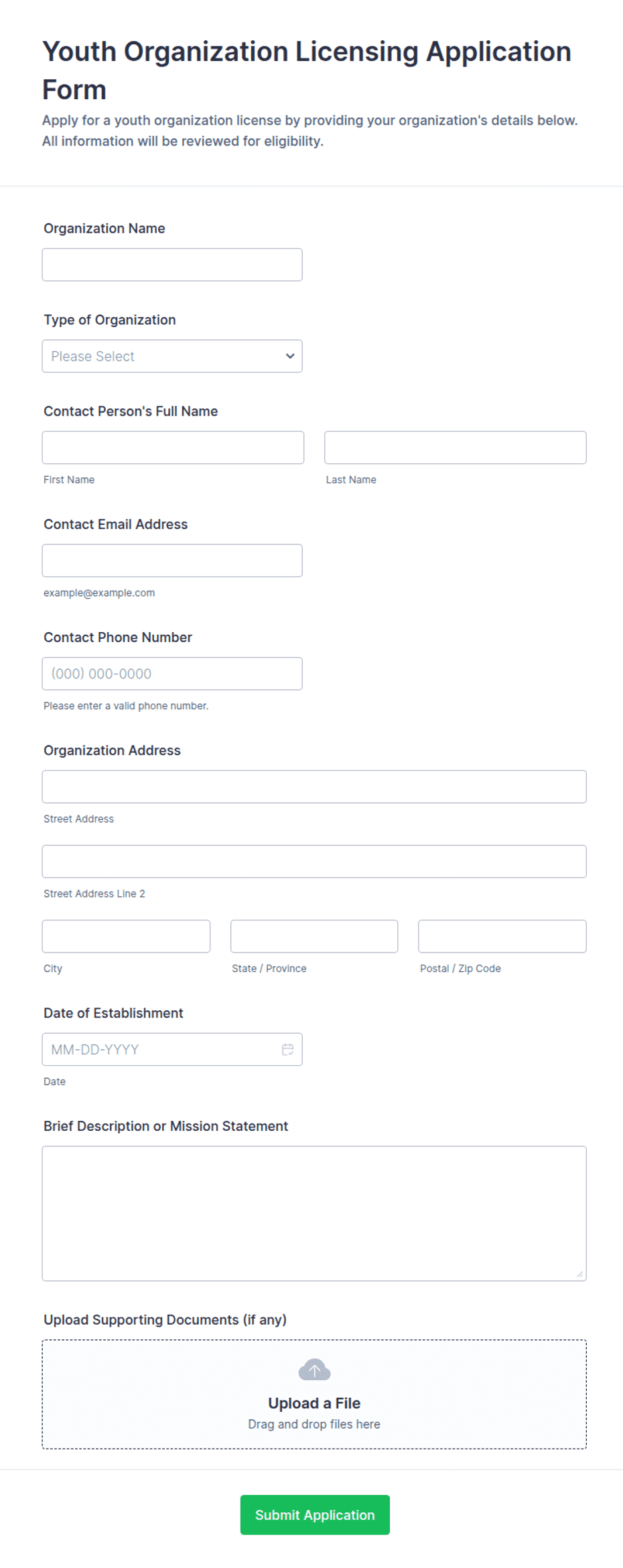 Youth Organization Licensing Application Form Template | Jotform