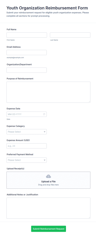 Youth Organization Reimbursement Form Template