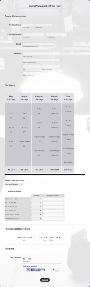 Youth Photography Order Form Template