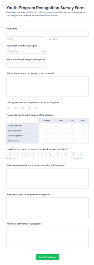 Youth Program Recognition Survey Form Template
