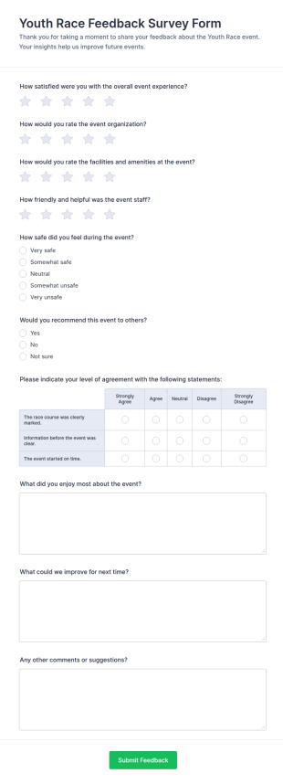 Youth Race Feedback Survey Form Template