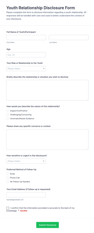 Youth Relationship Disclosure Form Template