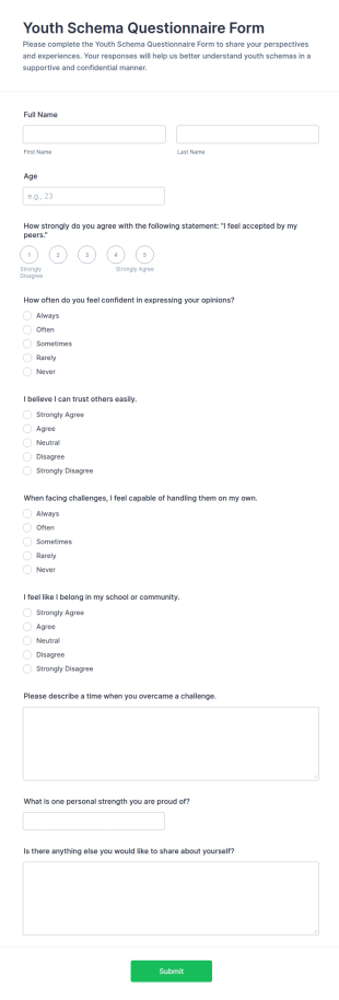 Youth Schema Questionnaire Form Template